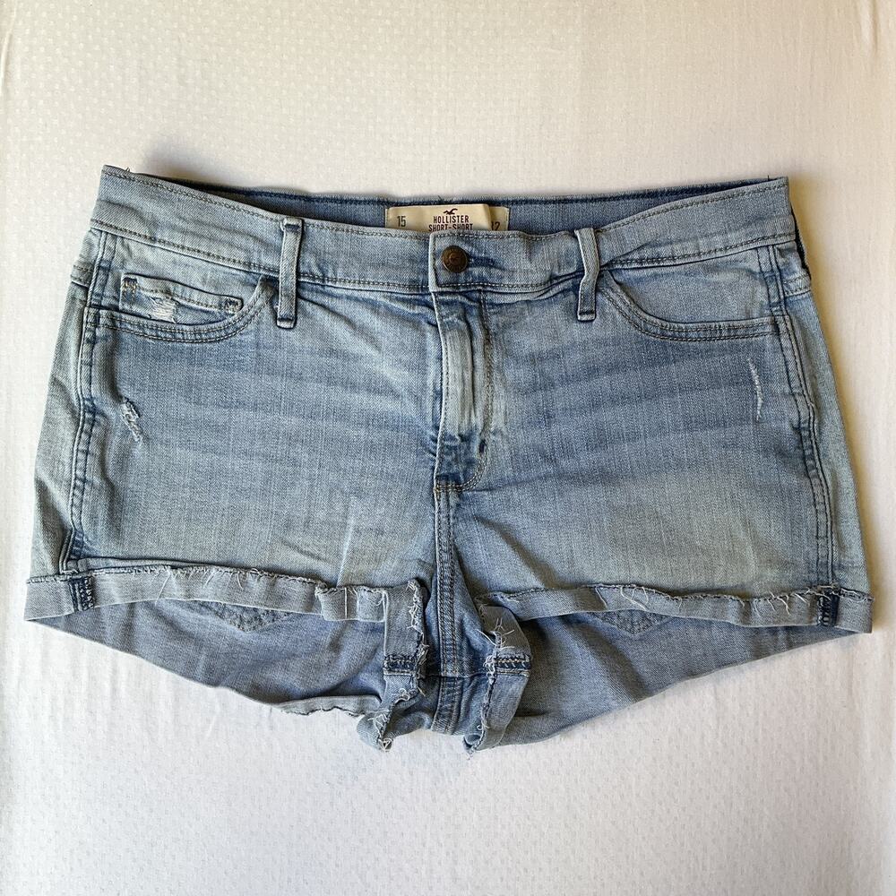 Hollister Women Shorts 15 (W 32) Light Blue Denim Short-Short High Rise 2”